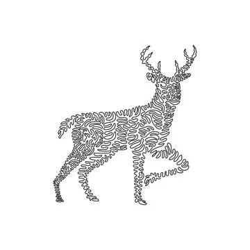 Single swirl continuous line drawing of impressive deer abstract art. Stock Illustration