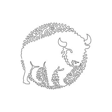 Single swirl continuous line drawing of huge head bison with two horns Stock Illustration