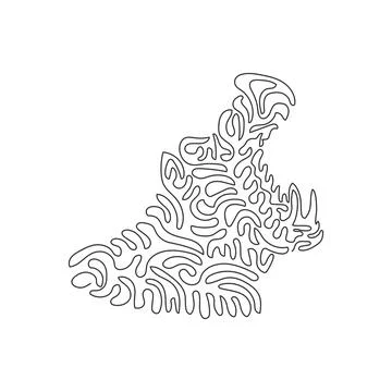 Single swirl continuous line drawing of yawn hippopotamus abstract art 스톡 일러스트