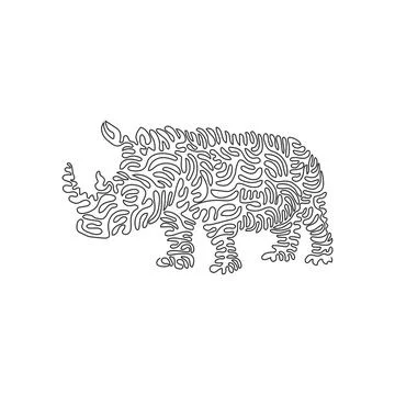 Single swirl continuous line drawing of powerful rhinoceros abstract art Stock Illustration