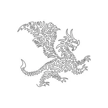 Single swirl continuous line drawing of mighty mythical dragon abstract art Illustrazione stock