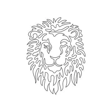Single swirl continuous line drawing of dangerous lion. Abstract art Stock Illustration
