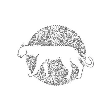 Single swirl continuous line drawing of ferocious panther is walking Stock Illustration