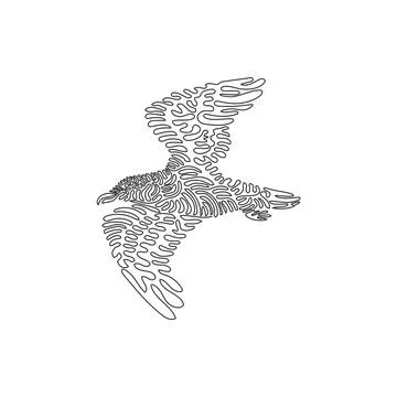 Single swirl continuous line drawing of adorable seagull Stock Illustration