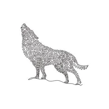 Single swirl continuous line drawing. Wolves are very intelligent creatures Stock Illustration