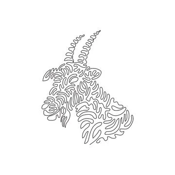 Single swirl continuous line drawing of cute horned goat Stock Illustration