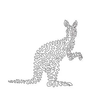 Single swirl continuous line drawing of adorable kangaroo abstract art Stock Illustration