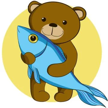 Single teddy bear with fish. イラスト素材