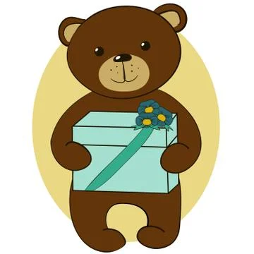 Single teddy bear with present イラスト素材