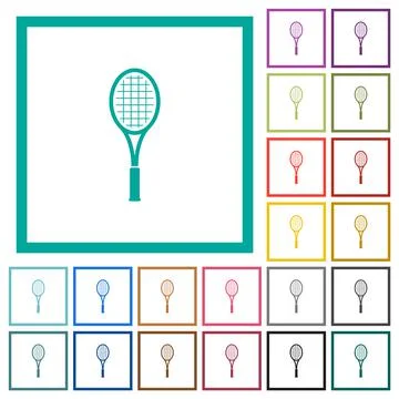 Single tennis racket flat color icons with quadrant frames Stock Illustration