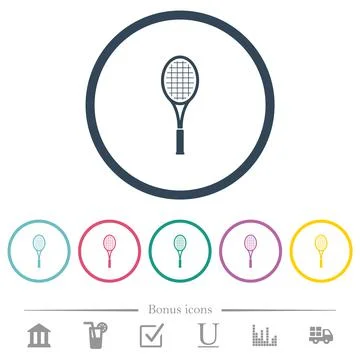Single tennis racket flat color icons in round outlines イラスト素材