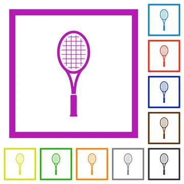Single tennis racket flat framed icons Stock Illustration