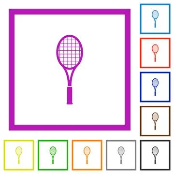 Single tennis racket flat framed icons Stock Illustration