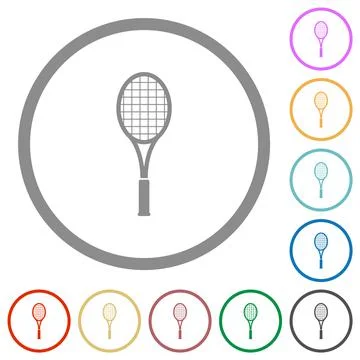Single tennis racket flat icons with outlines Stock Illustration