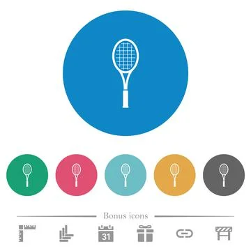 Single tennis racket flat round icons Stock Illustration