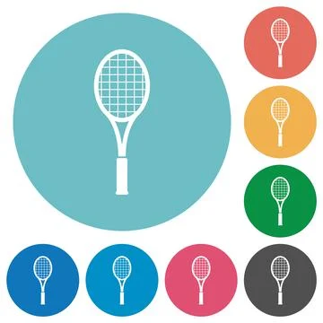 Single tennis racket flat round icons Stock Illustration