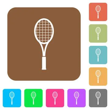 Single tennis racket rounded square flat icons Stock Illustration