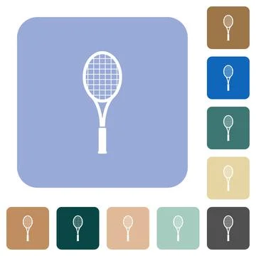 Single tennis racket rounded square flat icons Stock Illustration