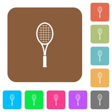 Single tennis racket rounded square flat icons Stock Illustration