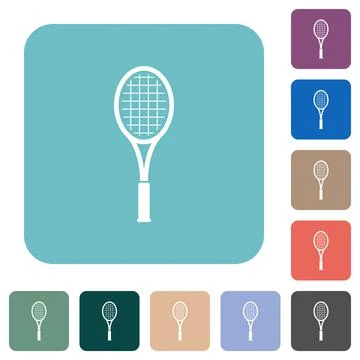 Single tennis racket rounded square flat icons Stock Illustration