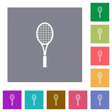 Single tennis racket square flat icons Stock Illustration