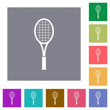 Single tennis racket square flat icons Stock Illustration