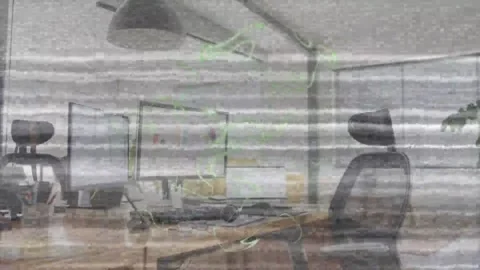 Single thin white line initiating static bands and green squiggles, obscuring Stock Footage 334900322