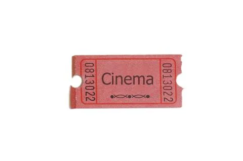 Single ticket on white, with "cinema" text Stock Photos
