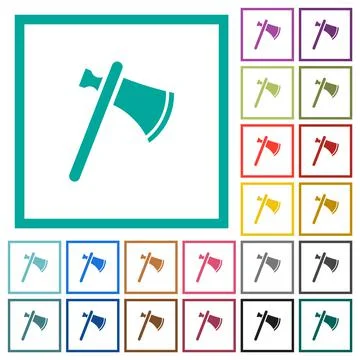 Single tomahawk flat color icons with quadrant frames Stock Illustration