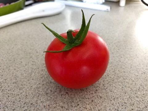A single tomato on the kitchen counter Stock Photos