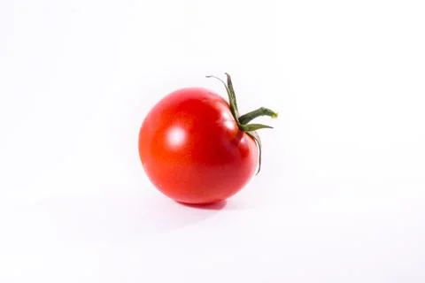Single Tomato Vegetable Stem Cooking Fresh Ingredient Isolated White Backgrou Stock Photos