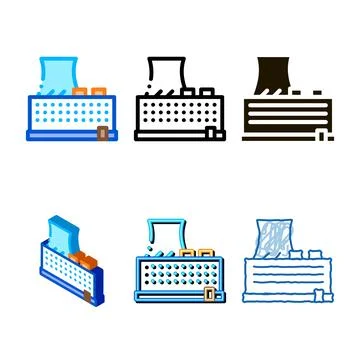 Single tower nuclear power looks plant icon vector outline Stock Illustration