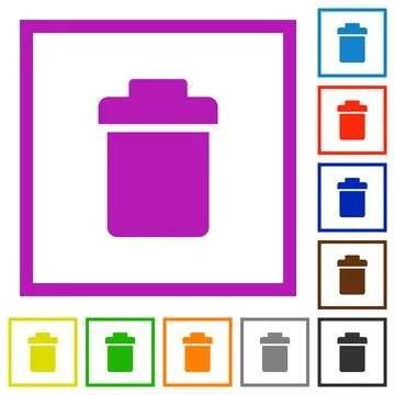 Single trash flat framed icons Stock Illustration