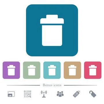 Single trash flat icons on color rounded square backgrounds Stock Illustration