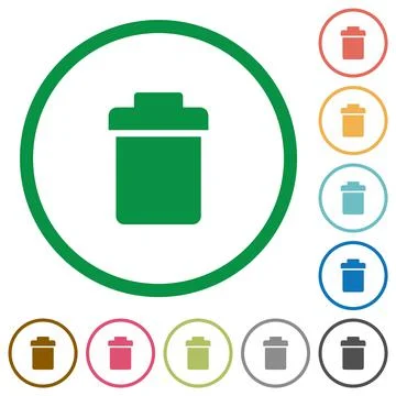 Single trash flat icons with outlines Stock Illustration