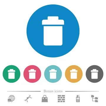 Single trash flat round icons Stock Illustration