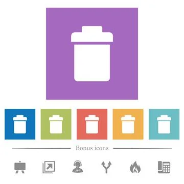 Single trash flat white icons in square backgrounds Stock Illustration