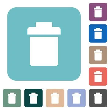 Single trash rounded square flat icons Stock Illustration