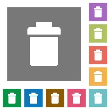 Single trash square flat icons Stock Illustration