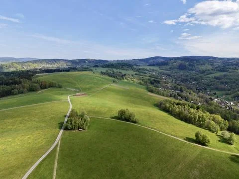 Single Tree Atop Gentle Rolling Grassy Hills. One Lone Tree Surrounded By V.. Stock Photos