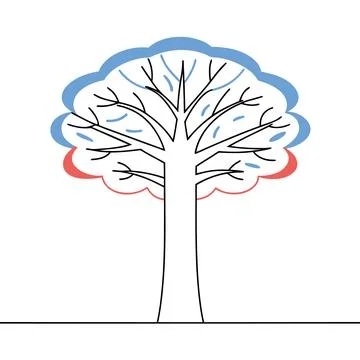 Single Tree with Circular Canopy Minimal Line Drawing Stock Illustration