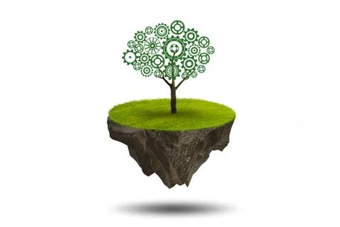 Single tree on floating island - 3d rendering Stock Illustration