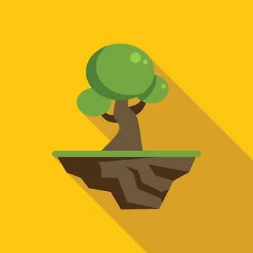 Single tree growing on floating island flat design illustration Stock Illustration