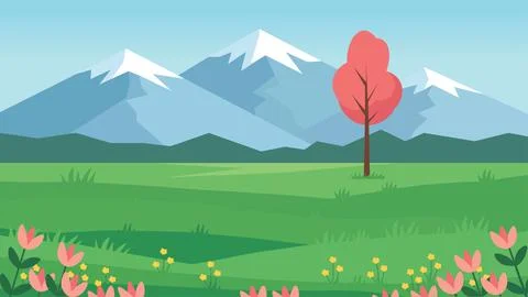 Single Tree in Spring Valley Stock Illustration