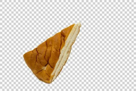A single triangular slice of golden-brown baked bread, showing a soft porou.. Stock Photos