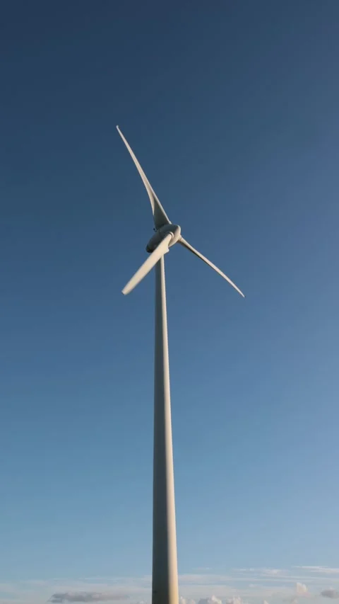 Single Turbine in Gentle Clouds Stock Footage 320002282