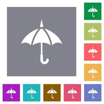 Single umbrella solid square flat icons Stock Illustration