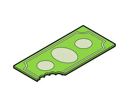 Single US dollar bill with a large bite mark. Symbolizes financial loss, bu.. Stock Illustration