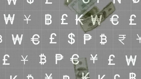 Single USD bill entering topright starting tumbling bills showing money flow Stock Footage 329454081