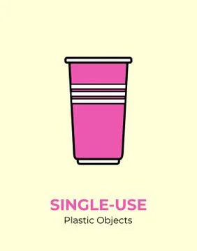 Single-use colored plastic cups. Vector illustration of recycling plastic ite Stock Illustration